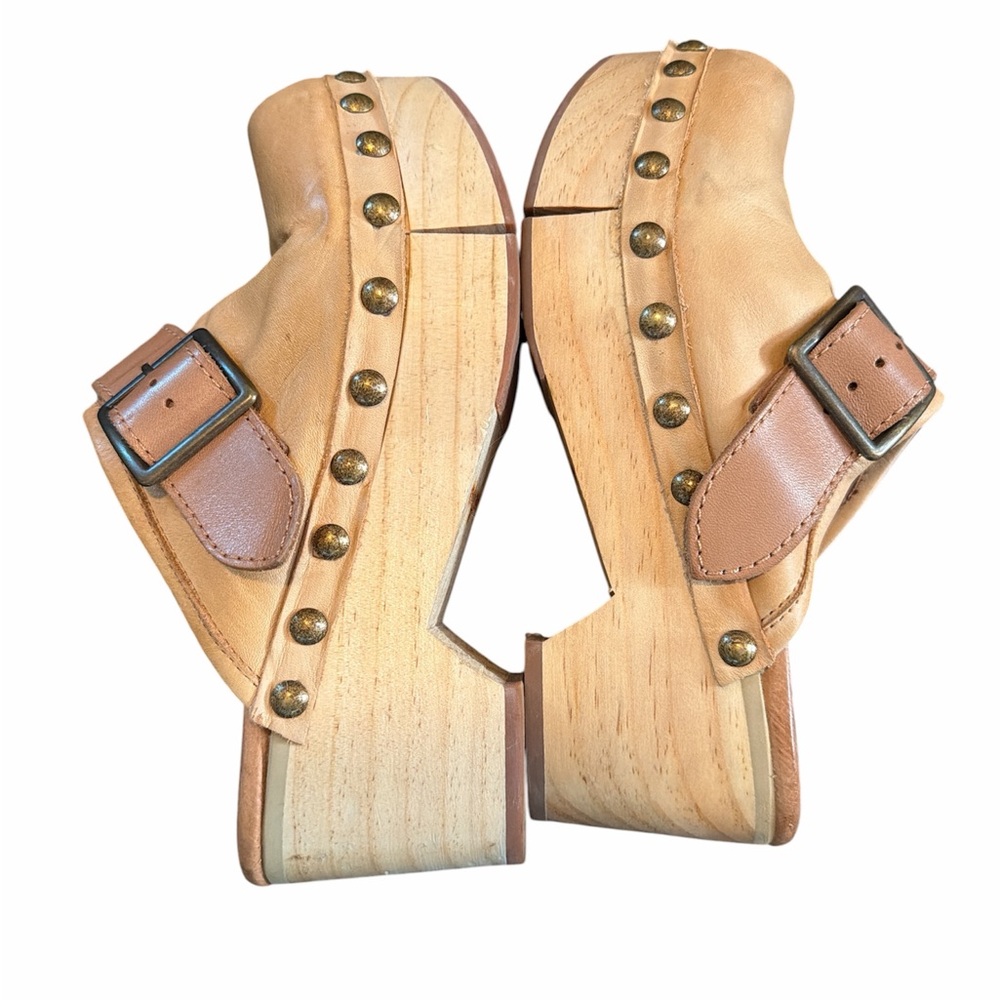 Free People Culver City Clog Mule Leather Studded Wooden Platform Light Academia - Picture 12 of 14